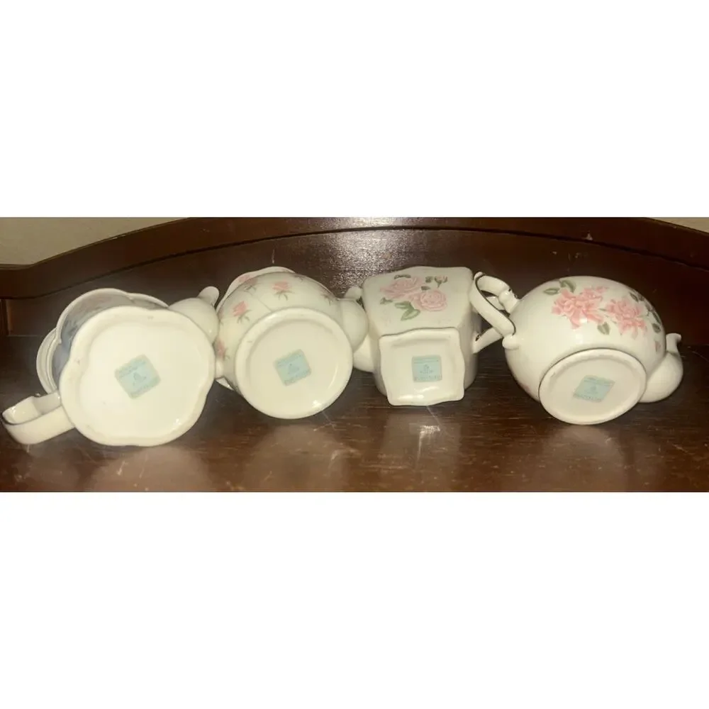 Partylite Floral Teapot Set x 4 Miniatures Tealight Candle Holders - Picture 6 of 7